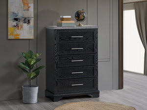 English Elm Grande Modern 5-drawer Chest with Faux Granite Top and Brushed Chrome Hardware B078P497909