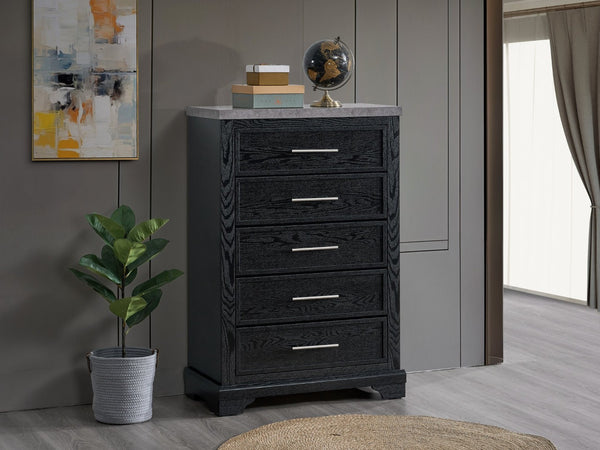 English Elm Grande Modern 5-drawer Chest with Faux Granite Top and Brushed Chrome Hardware B078P497909