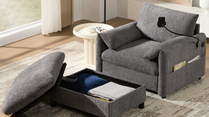 English Elm 37" Oversized Chenille Armchair with Ottoman Usb Charging Pocket Spring Living Room Gray N723P387145E