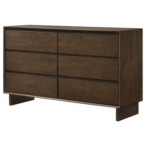 English Elm Hemlock Solid Wood 6-Drawer Dresser Cabinet with Sleek Fingertip Pulls and Spacious Organized Storage Brown B062P378388