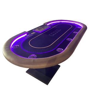 English Elm 96" Oval 10 Player Poker Table with Dimmable Led Speed Cloth and Pro Drop Box W2748S00034