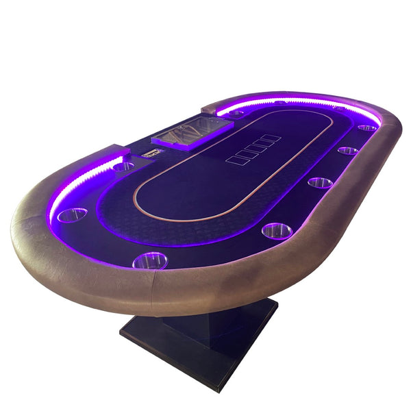 English Elm 96" Oval 10 Player Poker Table with Dimmable Led Speed Cloth and Pro Drop Box W2748S00034