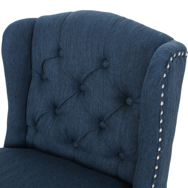 English Elm Christopher Knight Home® - Vienna Tufted Wingback Counter Stools Set of 2 — Button-Tufted Fabric, Nailhead Trim, Rubberwood Frame Navy Blue 64856.00NBLU