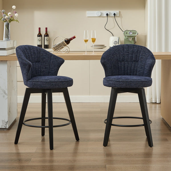 English Elm 008-Wing Upholstered Swivel Counter Stools Set of 2 with Solid Wood Legs, Chenille Comfort & 250lb Capacity Blue W2636P239837
