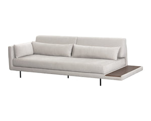 Sunpan Kalani Sofa - Modern Streamlined Design with Comfort Bolsters and Stylish Pine Wood Shelf Accent Danny Light Grey