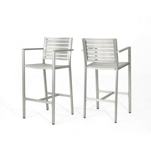 English Elm Christopher Knight Home® - Outdoor Rust-Proof 29.5" Wicker Barstools Set of 2 — Lightweight Aluminum Frame, Weather-Resistant Seating Silver 60011.00SIL