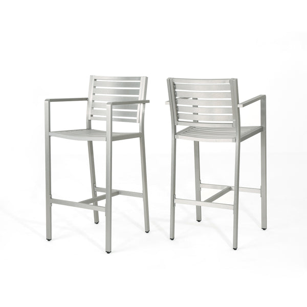 English Elm Christopher Knight Home® - Outdoor Rust-Proof 29.5" Wicker Barstools Set of 2 — Lightweight Aluminum Frame, Weather-Resistant Seating Silver 60011.00SIL