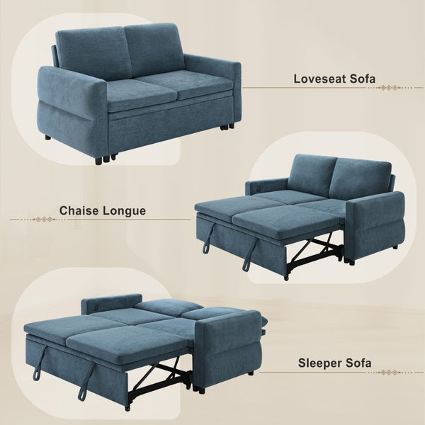 English Elm Convertible Chenille Sleeper Loveseat with Usb Ports and Reclining Backrest for Small Spaces Blue N719P390439C