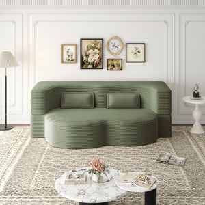 English Elm Modern Full Size Folding Sofa Bed Plush Corduroy Convertible Sleeper with 2 Pillows Foam-Filled 15" Mattress Green W1885P369586