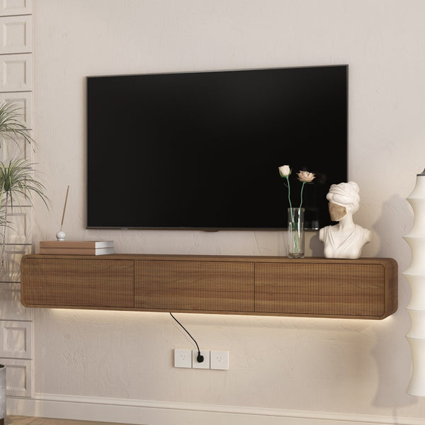 English Elm Floating Wall Mounted Tv Stand with Led Ambiance for Modern Living Rooms 69 Inch W1321P450663