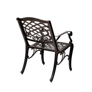 English Elm Phoenix Cast Aluminum Outdoor Dining Arm Chairs Ornate Lattice Scroll Garden Patio Set Copper N776P381164C