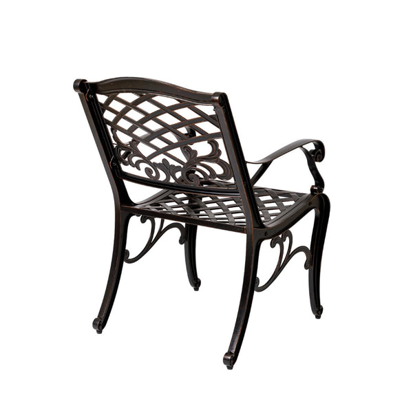 English Elm Phoenix Cast Aluminum Outdoor Dining Arm Chairs Ornate Lattice Scroll Garden Patio Set Copper N776P381164C