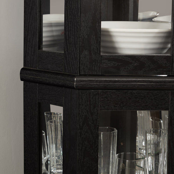 English Elm Lighted Corner Curio Cabinet - Elegant Display With Adjustable Shelves & Ambient Lighting - Black W1758P300129