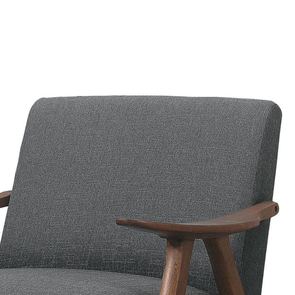 English Elm Fabric Upholstered Mid-century Accent Chair Curved Wooden Arms Angled Tapered Legs Gray B056P416785