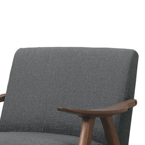 English Elm Fabric Upholstered Mid-century Accent Chair Curved Wooden Arms Angled Tapered Legs Gray B056P416785
