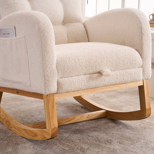 English Elm LY-5104 Plush High-Back Rocking Chair with Footrest & Storage Pocket, Ergonomic Foam Cushion for Nursery Beige+White W2231P292976