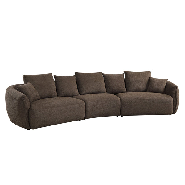 English Elm Bash Macca Anthology Boucle Sofa with Pillows Brown — Cozy Full-Foam Seat, Tsuga Wood Frame, Removable Covers B2726S00057