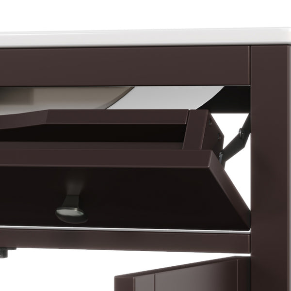 English Elm Christopher Knight Home® - 30" Bathroom Vanity with Ceramic Sink, Solid Wood Legs, Adjustable Shelf, Tip-Out Tray, Soft-Close Hinges, Silver Knobs, Moisture-Resistant Finish Dark Brown N817P286250D