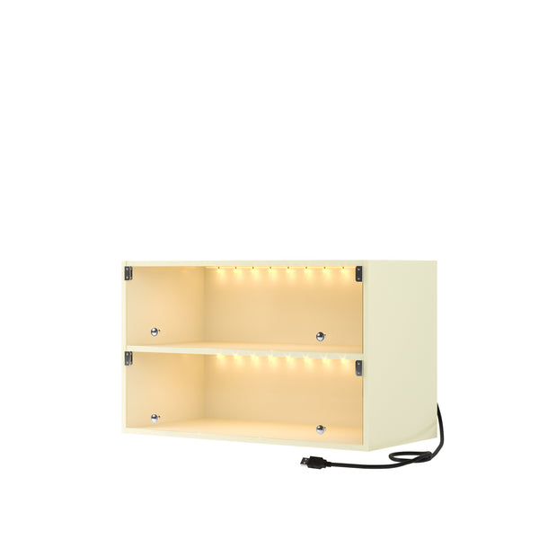 English Elm Off White Glass Door Shoe Storage Cabinet With Rgb Led Lighting - Stylish Display For Sneakers W1320P182115