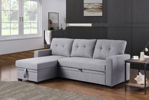 English Elm Convertible Upholstered Sectional Sofa with Pull-out Chaise Sleeper and Storage Light Gray B2730S00003