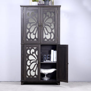 English Elm 67.4"h Mirrored Corner Cabinet Carved Butterfly Doors Adjustable Shelves Entryway Storage Dark Brown W2899P374347