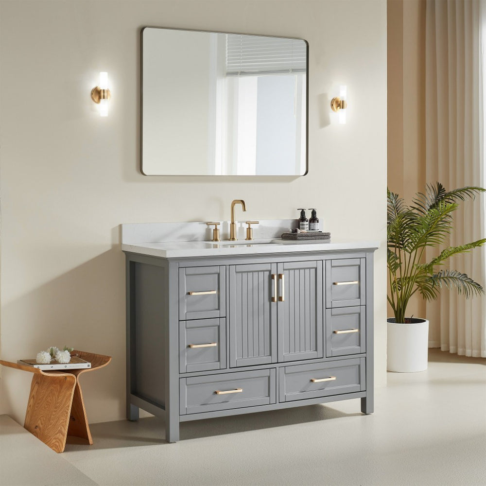English Elm Fully Assembled Rubberwood Bathroom Vanity with Carrara Marble Top and Soft Close Doors W1826P211180