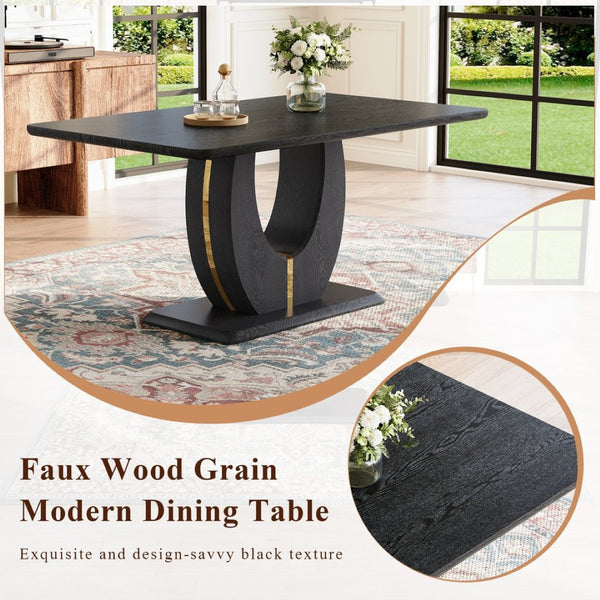 English Elm Modern Mdf Dining Table Seats Six with U-shaped Legs for Minimalist Interiors Black W1151S04162