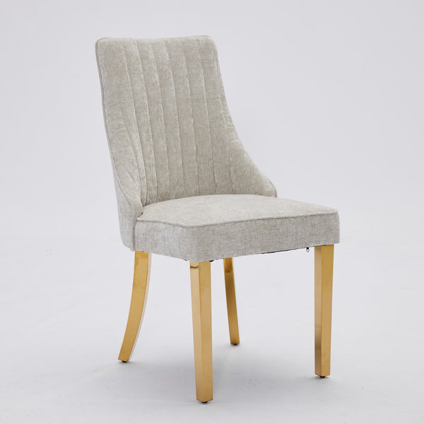 English Elm Rayon High Back Dining Chair Set with Plush Flocking Upholstery, Golden Stainless Legs, Comfort-Focused Design Beige W1143P293313