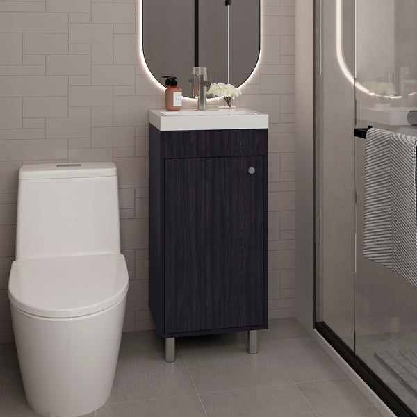 English Elm Bathroom Vanity Slim Sink Cabinet with Single Door, Engineered Wood, Space-Saving Modern Design Black 33.46 L x 18.9 W x 11.42 H B097P350315