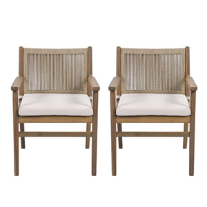 English Elm Christopher Knight Home® - Outdoor Acacia Wood Dining Chairs Set of 2 with Woven Rope Back, Waterproof Cushions, 400lb Capacity Light Brown N779P224995B
