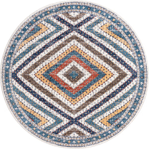 Unique Loom Aramis Rio Machine Made Tribal Rug Blue, Light Blue/Ivory/Light Brown/Terracotta 7' 1" x 7' 1"