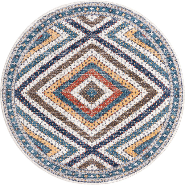 Unique Loom Aramis Rio Machine Made Tribal Rug Blue, Light Blue/Ivory/Light Brown/Terracotta 7' 1" x 7' 1"