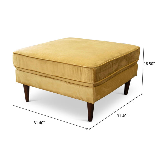 English Elm Ashcroft Furniture - Amber Square Upholstered Ottoman in Yellow Velvet — Mid-Century Solid Wood Frame, Tapered Legs, Plush Comfort B183P231890