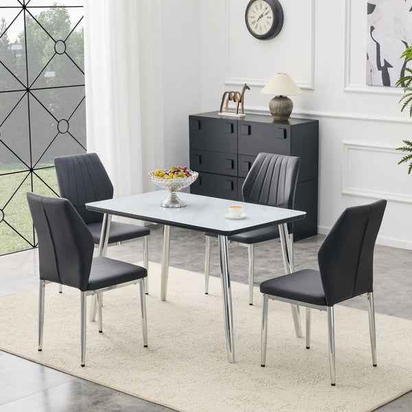 English Elm Table and Chair Set Marble Glass Top with Pu Seats Modern Dining for Apartments W1151S04645