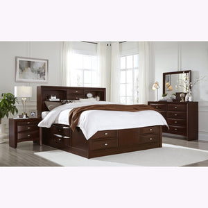 English Elm LUCILLE Solid Wood 5PC Full Bedroom Set with Bookcase Headboard, 6 Storage Drawers, Slatted Base Walnut 82.99 L x 24.09 W x 6.02 H B201S00275