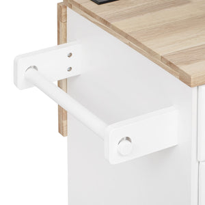 English Elm K&k Rolling Kitchen Island Rubber Wood Top Brass Hardware Built-in Outlets Storage White N707S299014W