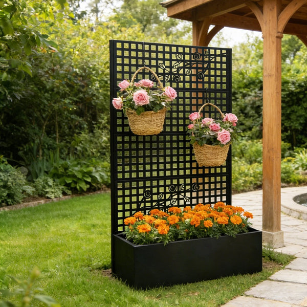 English Elm Metal Raised Garden Bed with Integrated Trellis for Patio Privacy and Climbing Plants W1586P455883