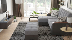 English Elm PrimeNest Upholstered ZenAero Convertible Ottoman with Wood Trim, Click-Clack Storage, Microfiber Comfort Grey+Black B030P280983