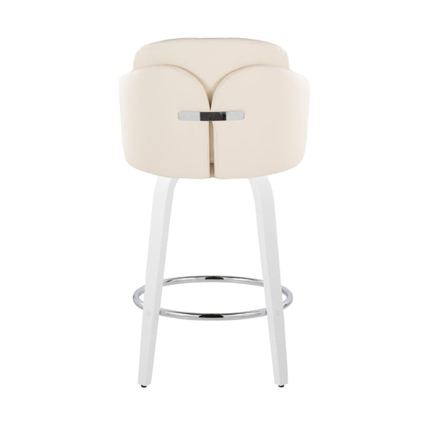 English Elm Fixed-height Swivel Counter Stools with Faux Leather Seats and Chrome Footrest Set of 2 B202S01812
