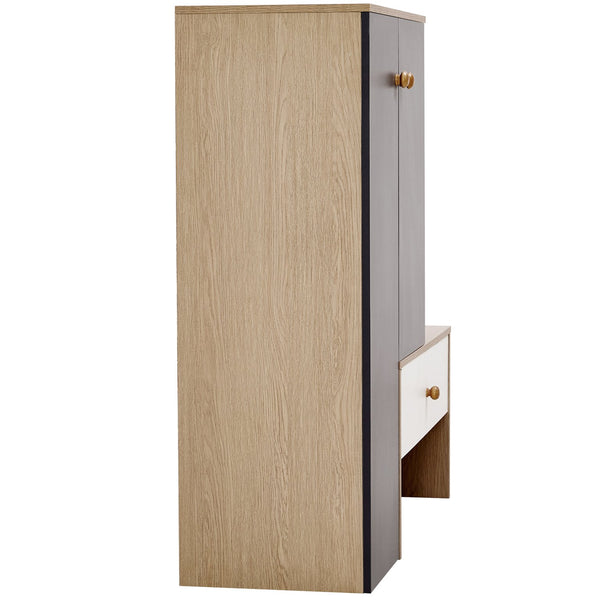 English Elm 12 Pair Shoe Organizer with Top Storage and Slim 78.75" Tall Cabinet, 3 Flip Drawers, Hooks, Sturdy Handles Grey,Natural Wood,White N845P261774E