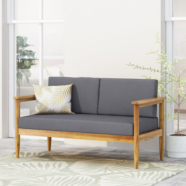 English Elm Christopher Knight Home® - GAVIN Teak Loveseat with Acacia Wood Frame, Water-Resistant Cushions, Slat Design, Outdoor Ready 70150.00DGRY