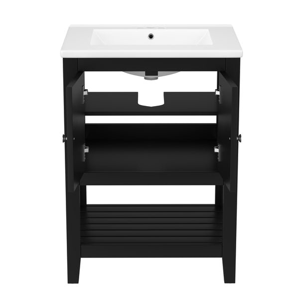 English Elm 24" Modern Sleek Bathroom Vanity with Ceramic Sink, Solid Wood Frame, Waterproof Finish and Open Shelf Storage Black N725P246473B