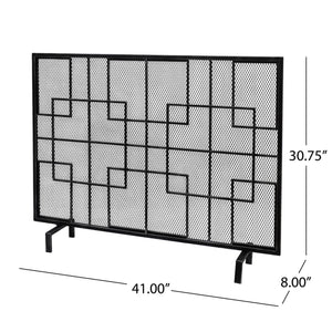 English Elm Christopher Knight Home® - FIRE Dorothy Modern Single Panel Iron Screen with Geometric Mesh Shield — Elegant Hearth Protection Black+Silver 65178.00BLKSILV