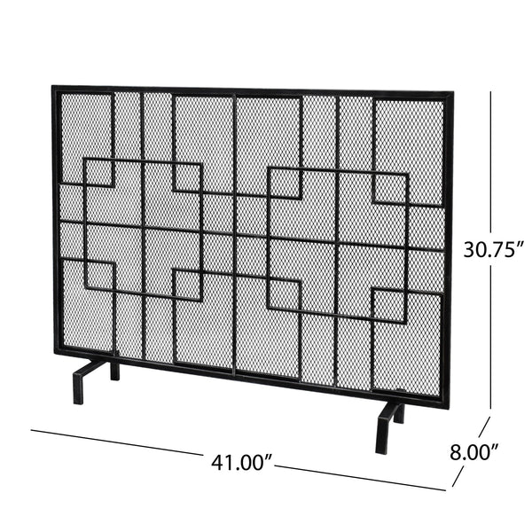English Elm Christopher Knight Home® - FIRE Dorothy Modern Single Panel Iron Screen with Geometric Mesh Shield — Elegant Hearth Protection Black+Silver 65178.00BLKSILV