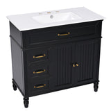 English Elm 36" Bathroom Vanity With Sink, Black Bathroom Cabinet With Drawers, Solid Frame and Mdf Board, One Package