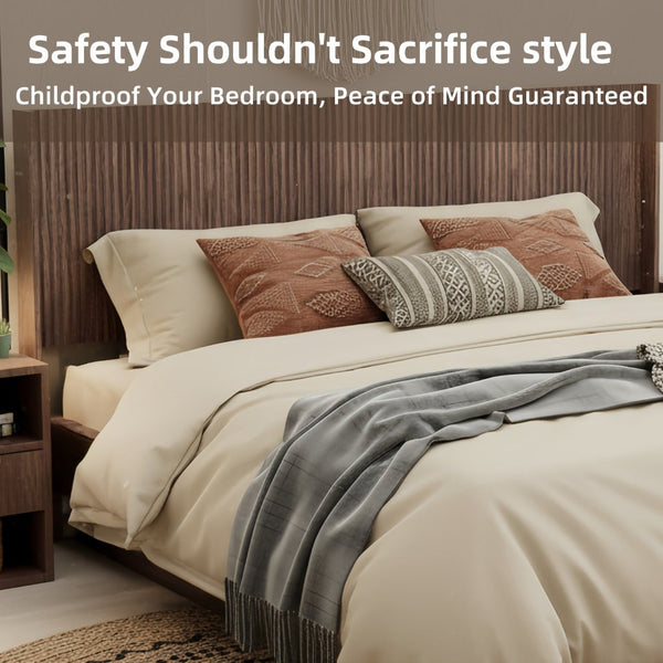 English Elm Wood Fluted Wingback Queen Headboard Walnut Finish Modern Farmhouse Wall Mounted W3520P383457