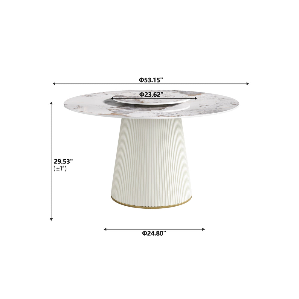 English Elm 53.15 Modern Round Dining Table With Rotating Turntable - Elegant White Sintered Stone For 6 People W1535S00452