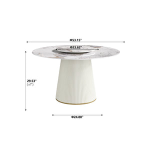 English Elm 53.15 Modern Round Dining Table With Rotating Turntable - Elegant White Sintered Stone For 6 People W1535S00452