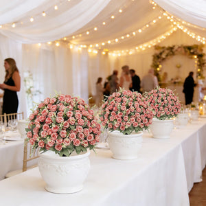 English Elm 24-inch Faux Rose Arrangement Uv Resistant Silk Blooms Set of Two Cement Potted Decor Green,Pink W2945P458445