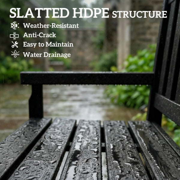 English Elm Lawn Curved Hdpe Outdoor Bench Wood Grain Slatted Two Person Patio Seating Black T3971P475996